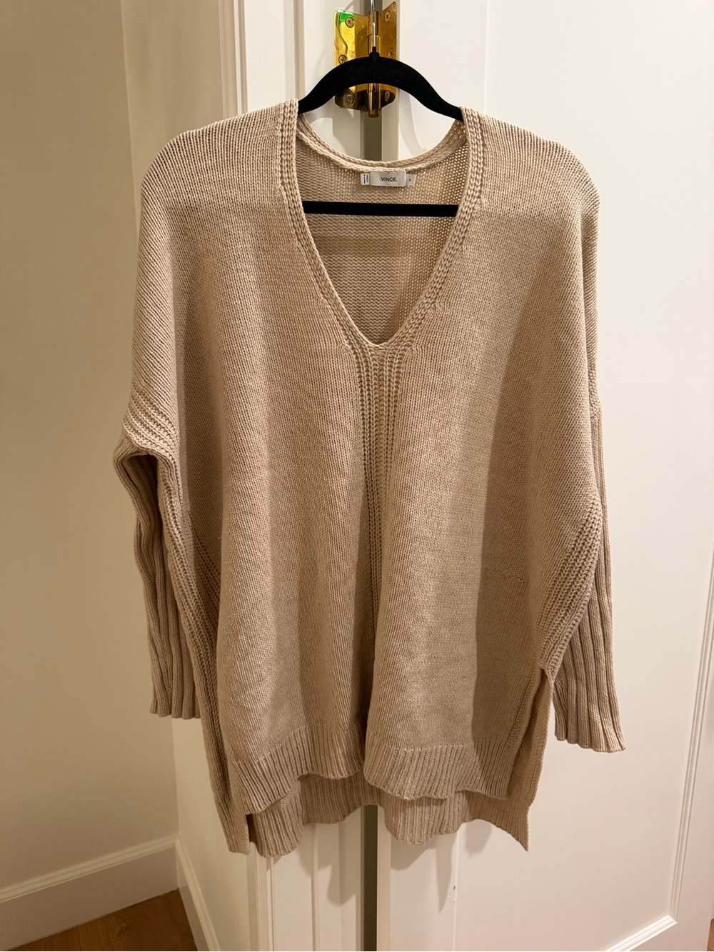 Vince Relaxed V-Neck Knit Sweater in Sand